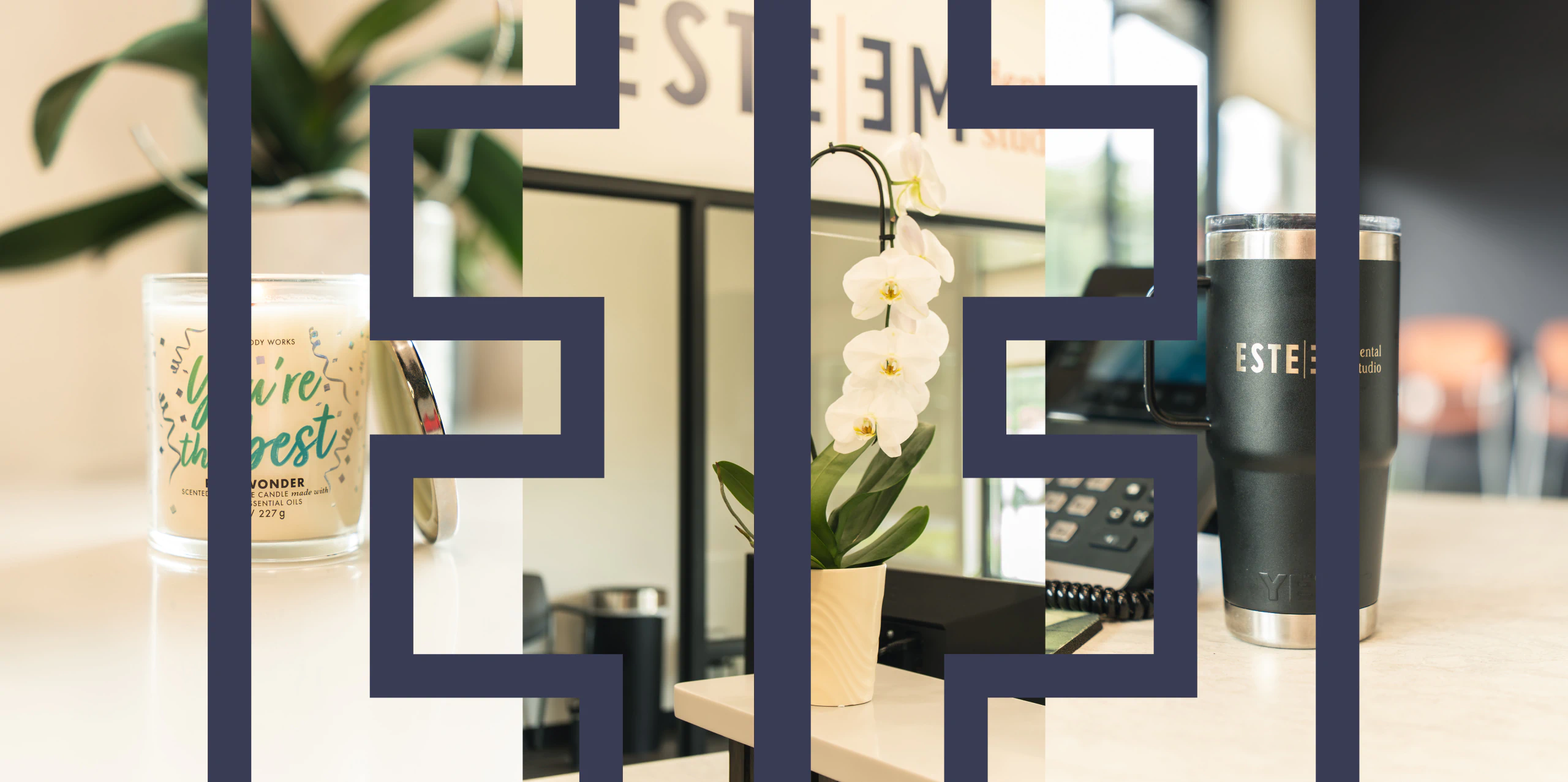 A group of three images. The first one being of a young woman smiling, the second of a young man smiling, and the third of a woman in a dental chair
